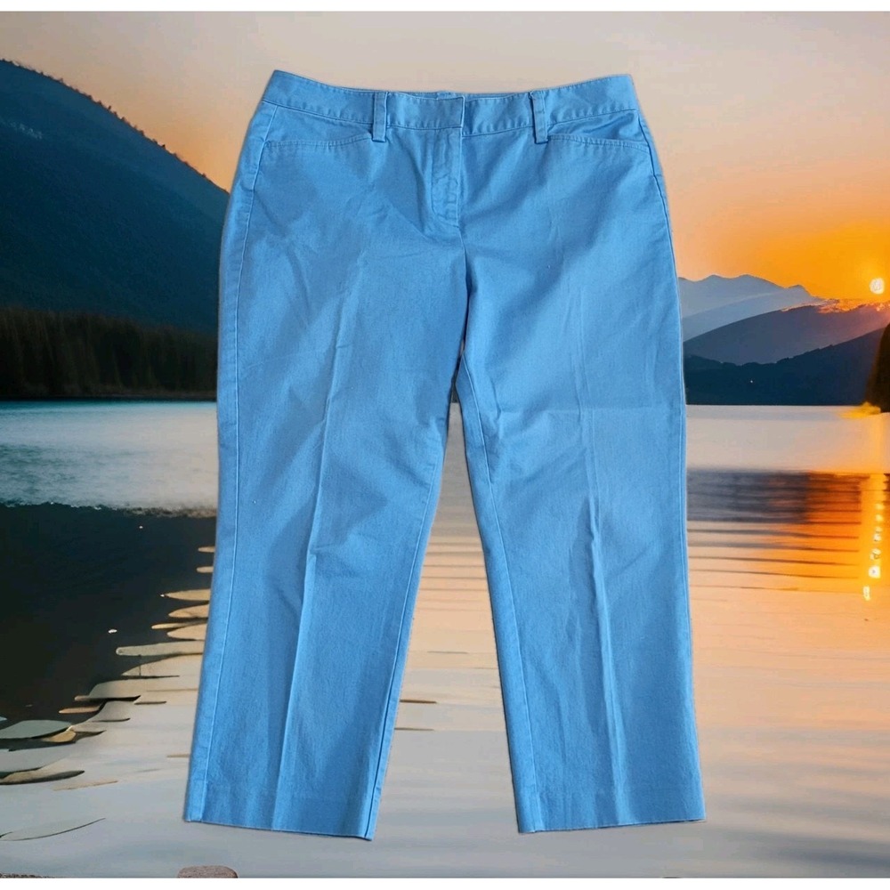 💙Lands' End Pants Womens 12P (34x23) Blue Cropped Mid Rise Straight Leg Stretch